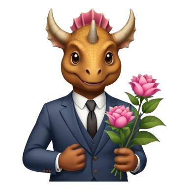 old triceratops in suit holding flowers sticker