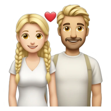 White Man loves white woman with pigtails, heart between them sticker