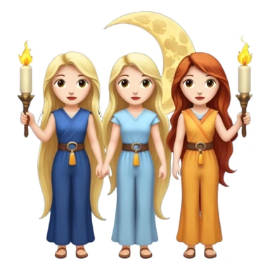 Three women with two torches and a moon sticker