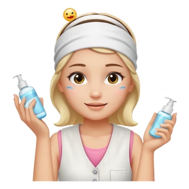 Clean girl aesthetic emoticons, apply skincare products, headband, glowing skin, white vest, soft lighting sticker