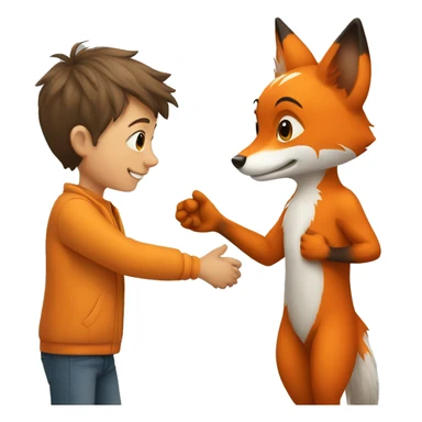 little boy and little fox handshake sticker