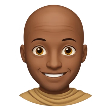 This is a cartoon-style avatar of a bald man with dark skin, golden-brown eyes, and facial tattoos, smiling with a friendly expression. sticker