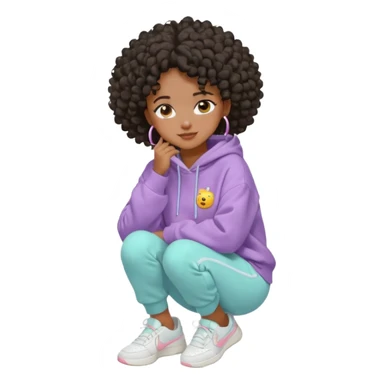 Black girl, clean girl aesthetic, 4C curly hair in a puff, pastel hoodie, white sneakers, minimal jewelry, soft smile, cozy vibe, bright colors, Apple-style emoji cry  sticker