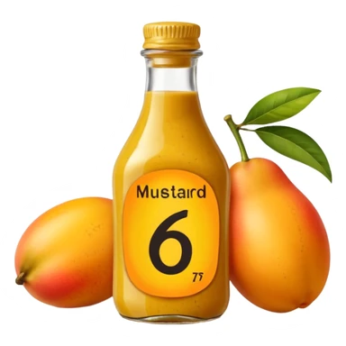 Bottle of mustard that says 67 with mangoes next to it sticker