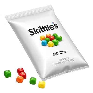 Geometric minimalist Skittles package, just a rainbow colored square with a small spill of green round candies. Ultra clean design. sticker