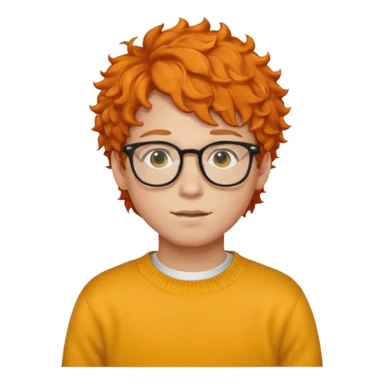 teen nerd orange hair boy curly orange hair wearing white shirt inside a yellow sweater with glasses  sticker