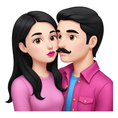 White boy with black mustache kissing white girl with long black hair in pink clothes sticker