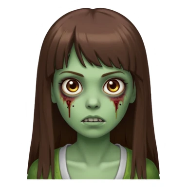 Zumbi feminino, de pele verde, cabelo marrom, longo, liso e castanho com franja reta sticker
