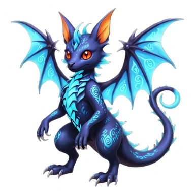 Shiny Fiery Dark Ugly Evil Realistic Glowing Eldritch Horror Cool Edgy Badass Emo Glorious Demonic Batty Dusky Ethereal Sparkly Shimmering Magical Punky Aural Iridescent Fluorescent Bioluminescent Litten-Amaura-Salandit-Noibat-Flareon-Fakémon-fusion (full body) with intricate pattern markings sticker