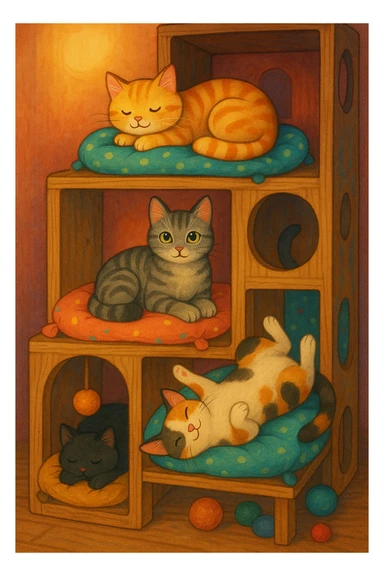 cats relaxing in a vertical playhouse sticker