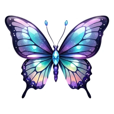 Dark Nebula Sparkly glossy glittery Pastel iridescent transparent bio-luminescent glass crystal butterfly sticker