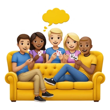 group of friends on couch playing a card game couch should be deep yellow color sticker