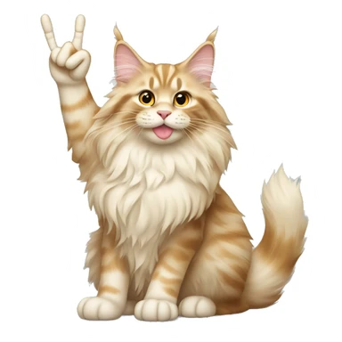 cream maine coon holding up peace sign sticker