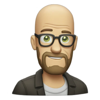 Tattooed bald man with beard and glasses, style Rick and Morty sticker