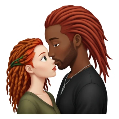 Mulher ruiva, pele branca, beijando um homem negro, com dreads nos cabelos sticker