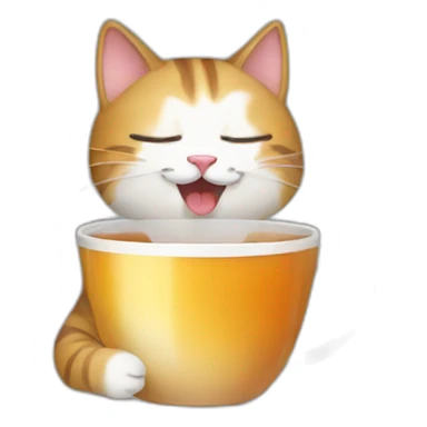 a cat happy to drink a cup of tea  sticker