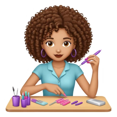 Mixed girl with curly hair doing nails sticker
