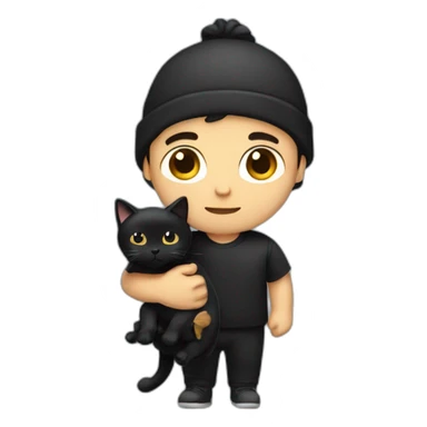 white male with black hair, with a hat wearing a tracksuit holding a black cat like a baby in arms sticker