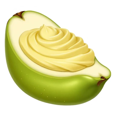 Erstelle eine Birne mit einem Stück geschmolzener Butter  sticker