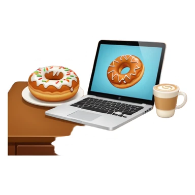 Laptop with pumpkin spice latte and a cinnamon donut on a desk fall scenery sticker