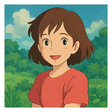 a cute girl, ghibli style sticker
