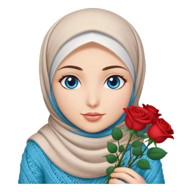 Turkish beautiful finish Konya girl blue eyes with roses hijab does knitting  sticker