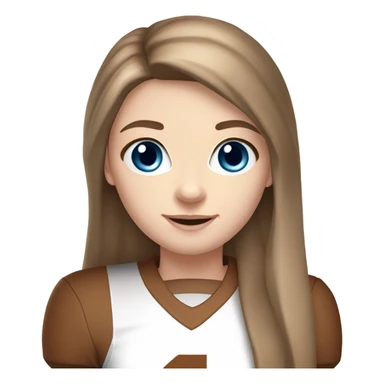 Beautiful girl, pale skin, blue eyes, long straight beautiful light brown hair, wearing Texas Longhorn football cheerleading uniform sticker