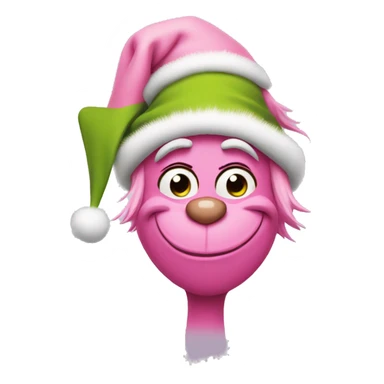 grinch face with a smirk wearing a light pink santa hat sticker