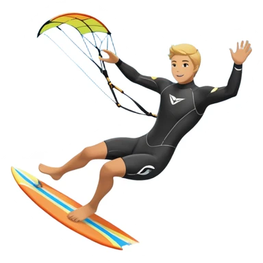 An athlete in a wetsuit riding a winged kiteboard, soaring above the waves with a powerful breeze beneath a clear blue sky. The scene captures the dynamic motion of the sport, with the ocean waves and kite gliding through the air, symbolizing freedom and adventure. sticker