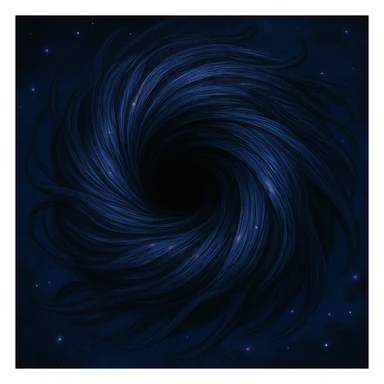 a black hole made of swirling hair, cosmic and mysterious, with strands forming a spiral, ghibli style, cosmic and mysterious sticker