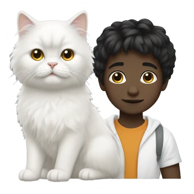 black hair boy with white Persian cat sticker
