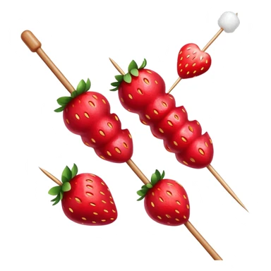 wooden skewer with three strawberries coated in shiny sugar glaze sticker