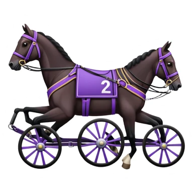 An emoji of a harness racing horse. The sulky, should be black and attached to the horse’s harness. The driver should be purple, seated in the sulky. sticker