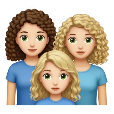 A trio of girls (one straight haired brown eyed brunette, another straight haired Blueish greenish eyed blonde and the last girl a browned eyed curly haired brunette sticker