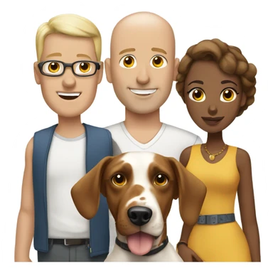 A bald white man with a brown-skinned woman and a Dalmatian dog beside them. sticker
