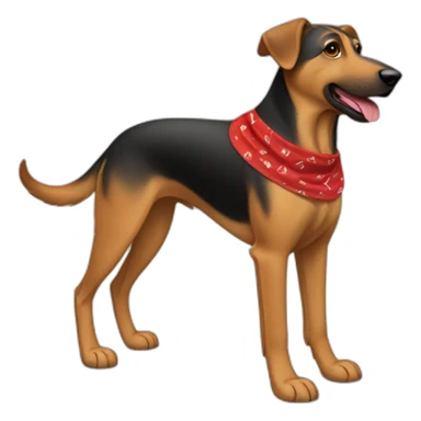 75% Coonhound 25% German Shepherd mix dog wearing small plain red bandana side view full body in profile left facing sticker