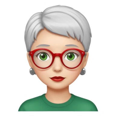 visage femme a lunettes fine ronde rouge avec cheveux courts gris-blancs aux yeux verts sticker