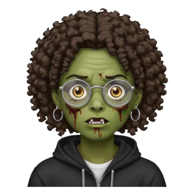 Chico moreno zombie, con gafas y sudadera negra, dos aretes en la oreja izquierda y dos en la derecha, ojeras en los ojos, pelo rizado sticker