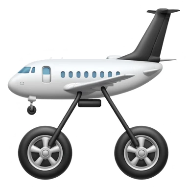 Emoji-style airplane landing gear with a single inflated, puffy wheel and a strut, cartoon-like, 3D, soft rounded shapes, clean lines, isolated on white background, minimal shading, emoji aesthetic sticker