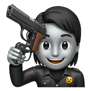 Smiling emoji holding a Gun pointed at viewer sticker