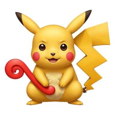 Pikachu in the Rednote app emoji style, red musical note tail, big expressive eyes sticker