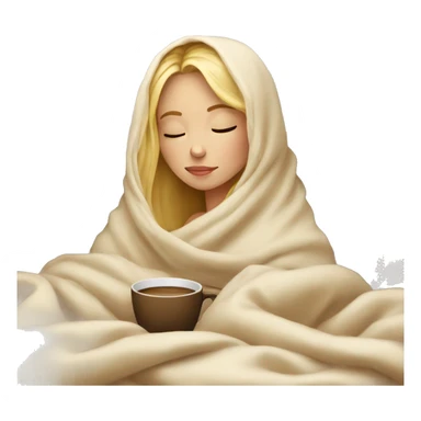 Blonde girl inside a blanket sipping coffee eyes closed sticker