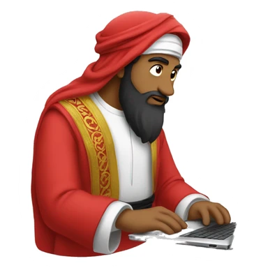 A caliph with red clothes writing in a laptop sticker