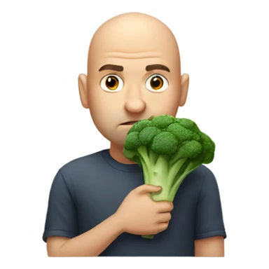 Bald man frowning holding broccoli  sticker