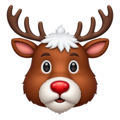 Rudolph red nosed reindeer with snow on its head and nose sticker