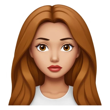 Fashion model emoji, tan-skinned woman with monolid eyes, full lips, long hair, white top, inspired by Megan Fox sticker