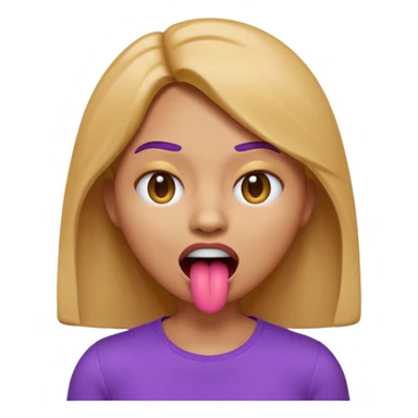 A 3D emoji-style woman with a dead-face vibe: X-shaped crossed-out eyes, mouth open with tongue sticking out slightly, lifeless cartoon expression. She has light caramel brown skin, smooth glossy emoji texture, rounded face, shoulder-length hair, wearing a purple top. sticker