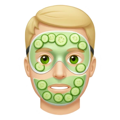 white man with a green facial mask and cucumber slices on eyes sticker