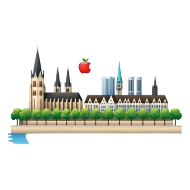 Rhine river and city skyline in Köln, Germany, apple emoji style, no border sticker