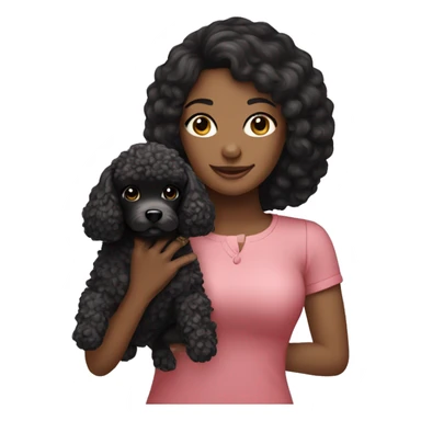 a black haired Women holding a tiny play poodle sticker
